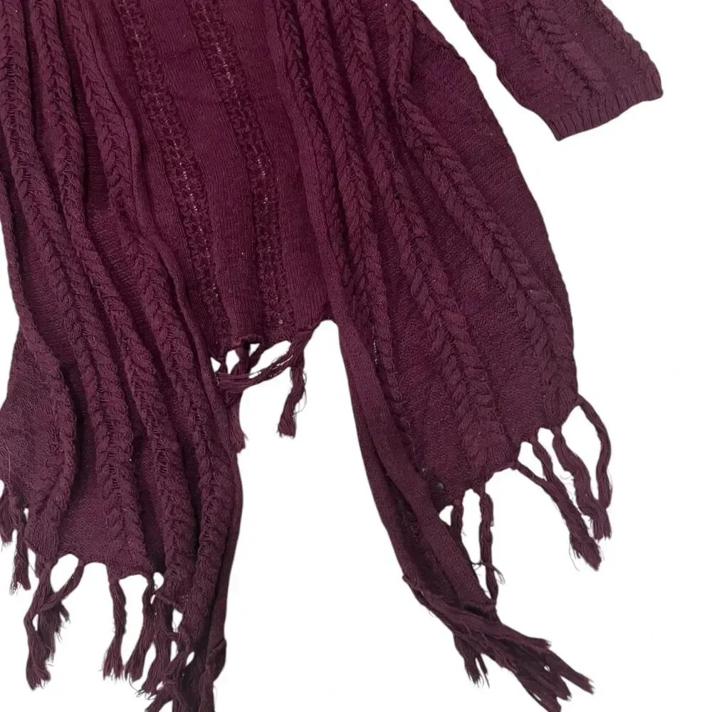 Est 1946 Burgundy Pierced Knit Fringe Cardigan Sweater S - Picture 2 of 4